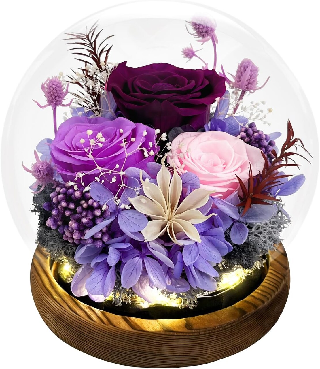 Gifts for Women Preserved Flowers in Glass Dome Long-Lasting Eternal Roses Mothers Day Birthday Gifts for Mom Grandma Wife Girlfriend Purple Forever Flowers for Delivery Prime